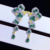 Emerald Flower Cluster Earrings Bright Zircon Jewelry