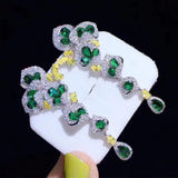 Emerald Flower Cluster Earrings Bright Zircon Jewelry