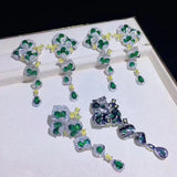 Emerald Flower Cluster Earrings Bright Zircon Jewelry