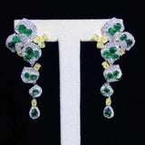 Emerald Flower Cluster Earrings Bright Zircon Jewelry