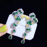 Emerald Flower Cluster Earrings Bright Zircon Jewelry