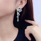 Emerald Flower Cluster Earrings Bright Zircon Jewelry
