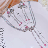 Heart Bow Knot Earrings Female Tassels Zircon Jewelry