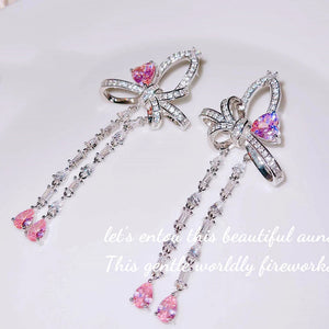 Heart Bow Knot Earrings Female Tassels Zircon Jewelry