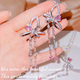 Heart Bow Knot Earrings Female Tassels Zircon Jewelry