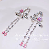 Heart Bow Knot Earrings Female Tassels Zircon Jewelry