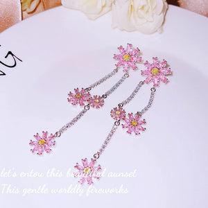 Pink Daisy Earrings Bright Zircon Jewelry Gift