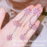 Pink Daisy Earrings Bright Zircon Jewelry Gift
