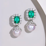 Pearl Emerald Earrings Female Jewelry Zircon Gift Party