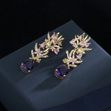 Purple Flowers Drops Earrings Zircon Jewelry Girl's Gift