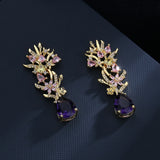 Purple Flowers Drops Earrings Zircon Jewelry Girl's Gift