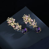 Purple Flowers Drops Earrings Zircon Jewelry Girl's Gift