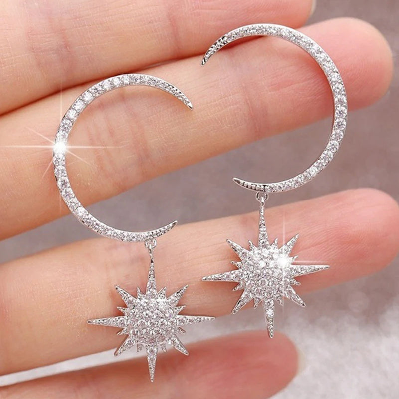 Moon Star Earrings Zircon Girl's Gift Party Jewelry