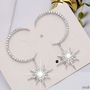 Moon Star Earrings Zircon Girl's Gift Party Jewelry