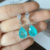 Paraiba Drops Earrings Bright Zircon Girl's Party Jewelry