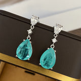 Paraiba Drops Earrings Bright Zircon Girl's Party Jewelry