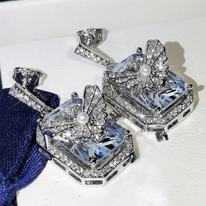 Rectangle Butterfly Earrings Zircon Girl's Gift