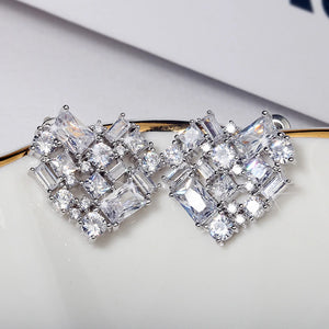 T Diamond Heart Earrings Female Jewelry Zircon Girl's Gift