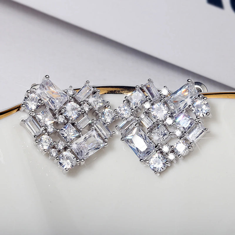 T Diamond Heart Earrings Female Jewelry Zircon Girl's Gift