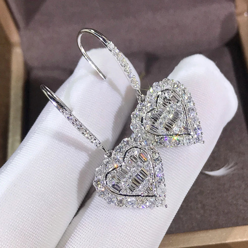 Heart Hoop Earrings with Zircon, Female Jewelry