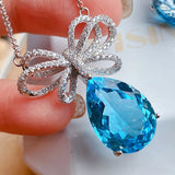 Water Drop Bow Necklace Bright Zircon Female Jewelry