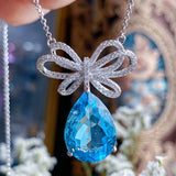 Water Drop Bow Necklace Bright Zircon Female Jewelry