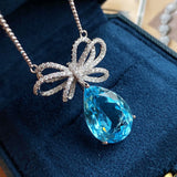 Water Drop Bow Necklace Bright Zircon Female Jewelry