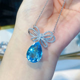 Water Drop Bow Necklace Bright Zircon Female Jewelry