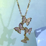 Women Butterfly Necklace Zircon Collar Chain Girls Gift