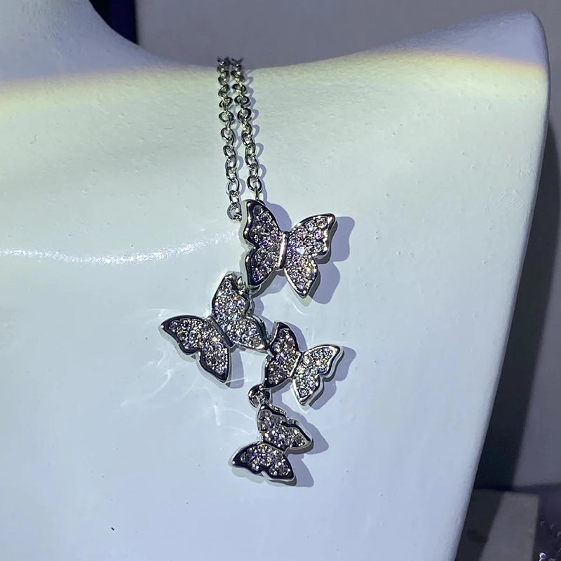 Women Butterfly Necklace Zircon Collar Chain Girls Gift