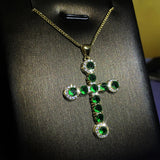 Women Necklace Cross Emerald Necklace Female Vintage Jewelry Zircon Girl Gift