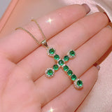 Women Necklace Cross Emerald Necklace Female Vintage Jewelry Zircon Girl Gift