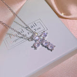 Women Cross Necklace Zircon Collar Chain Jewelry