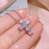 Women Cross Necklace Zircon Collar Chain Jewelry
