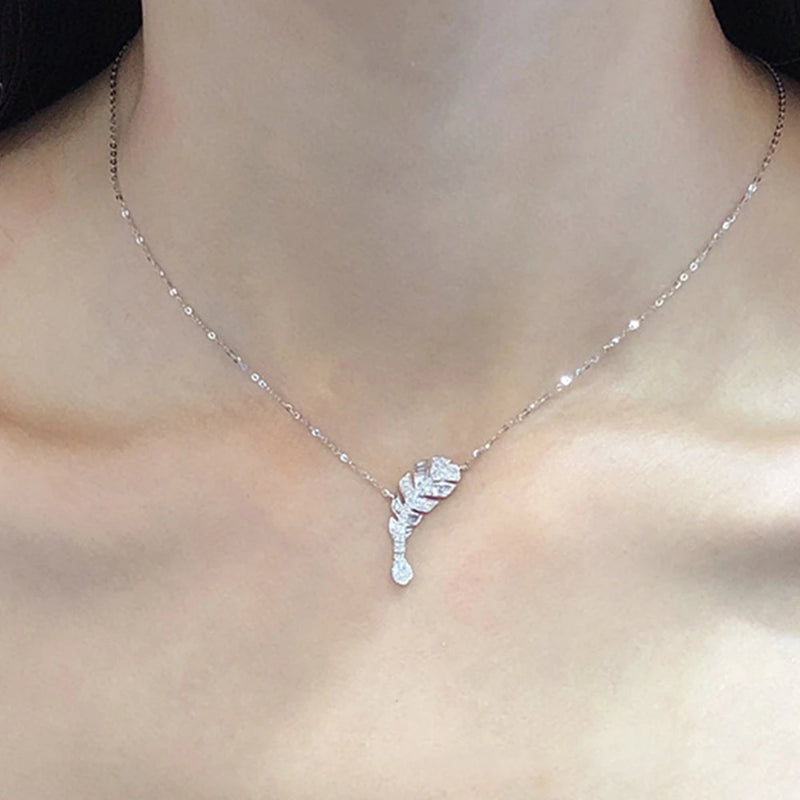 Feather Necklace Brilliant Zircon Girl Gift Party