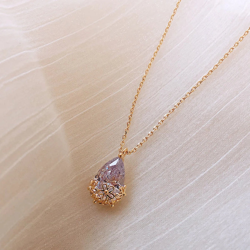 Zircon Water Drop Necklace for Women, Female Jewelry Gift
