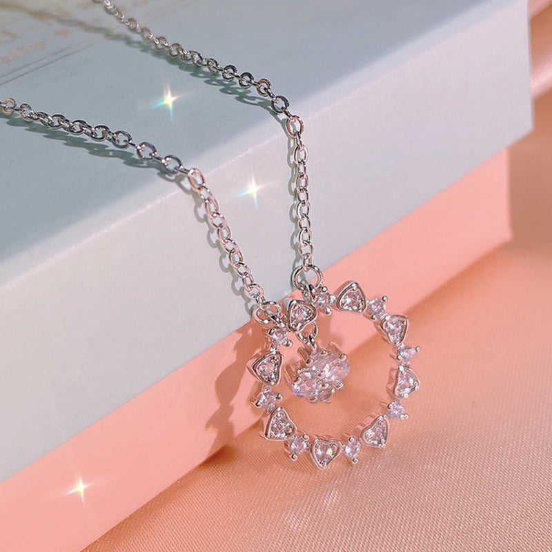 Heart Necklace Female Collar Chain Zircon Girl Gift