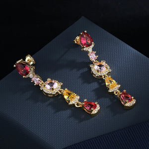 Red Garnet Earrings Brilliant Zircon Female Jewelry