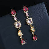 Red Garnet Earrings Brilliant Zircon Female Jewelry