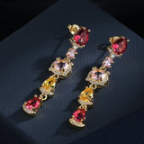 Red Garnet Earrings Brilliant Zircon Female Jewelry