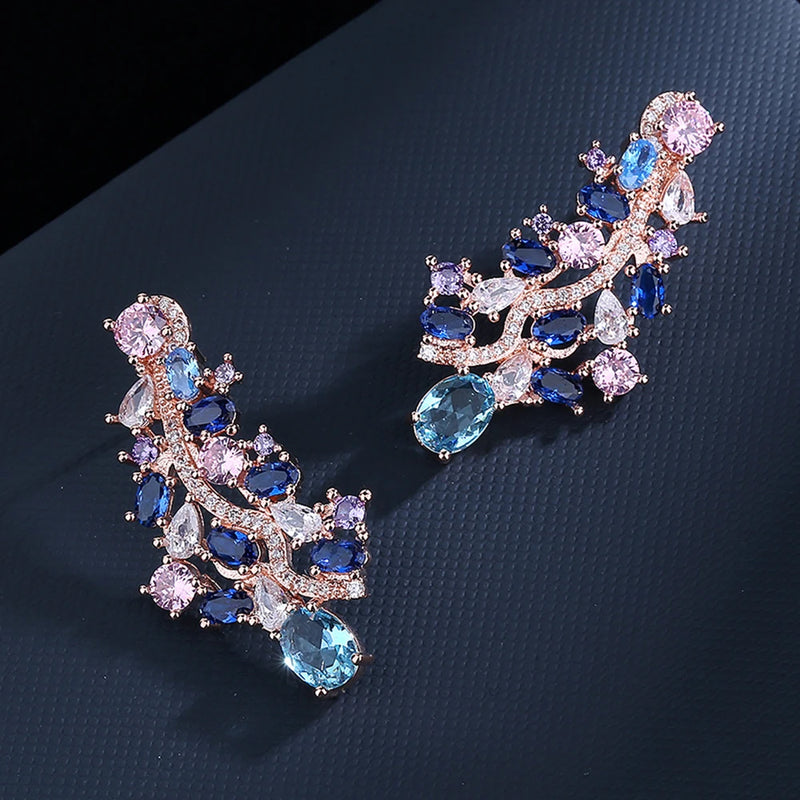 Sapphire Zircon Earrings for Women, Female Jewelry Gift