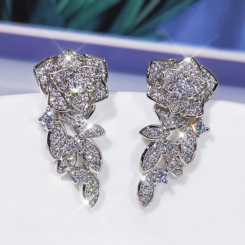Flower Cluster Earrings Zircon Jewelry Girl's Gift Party