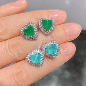 Heart Emerald Earrings Zircon Jewelry for Women, Party Gift