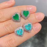 Heart Emerald Earrings Zircon Jewelry for Women, Party Gift