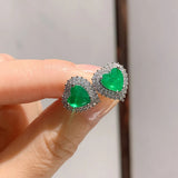 Heart Emerald Earrings Zircon Jewelry for Women, Party Gift