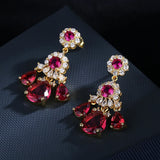 Ruby Water Drops Earrings Zircon Jewelry Gift
