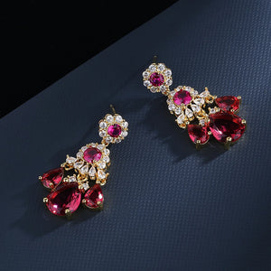 Ruby Water Drops Earrings Zircon Jewelry Gift