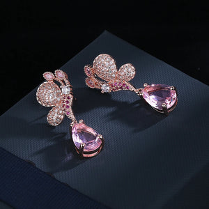 Pink Butterfly Earrings Bright Zircon Girl's Gift Party