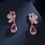 Pink Butterfly Earrings Bright Zircon Girl's Gift Party