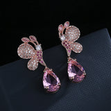 Pink Butterfly Earrings Bright Zircon Girl's Gift Party